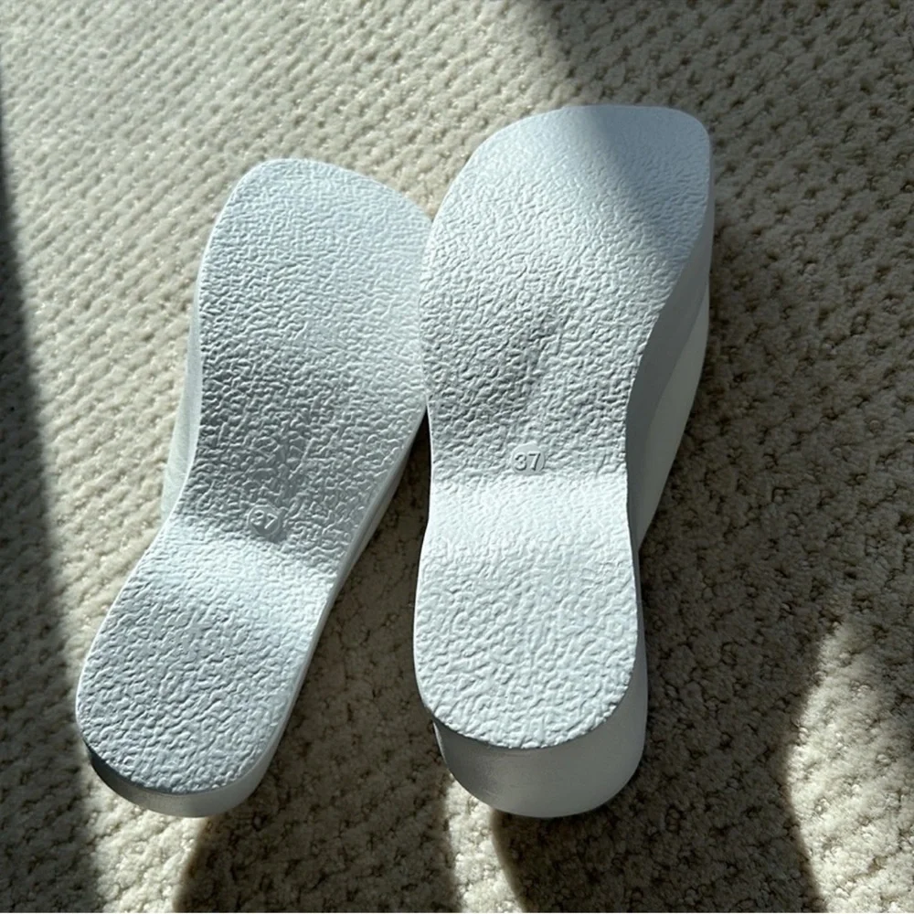 White Platform Wedge Slide Sandals Open Toe Y2K Minimalist EU 37 US 7